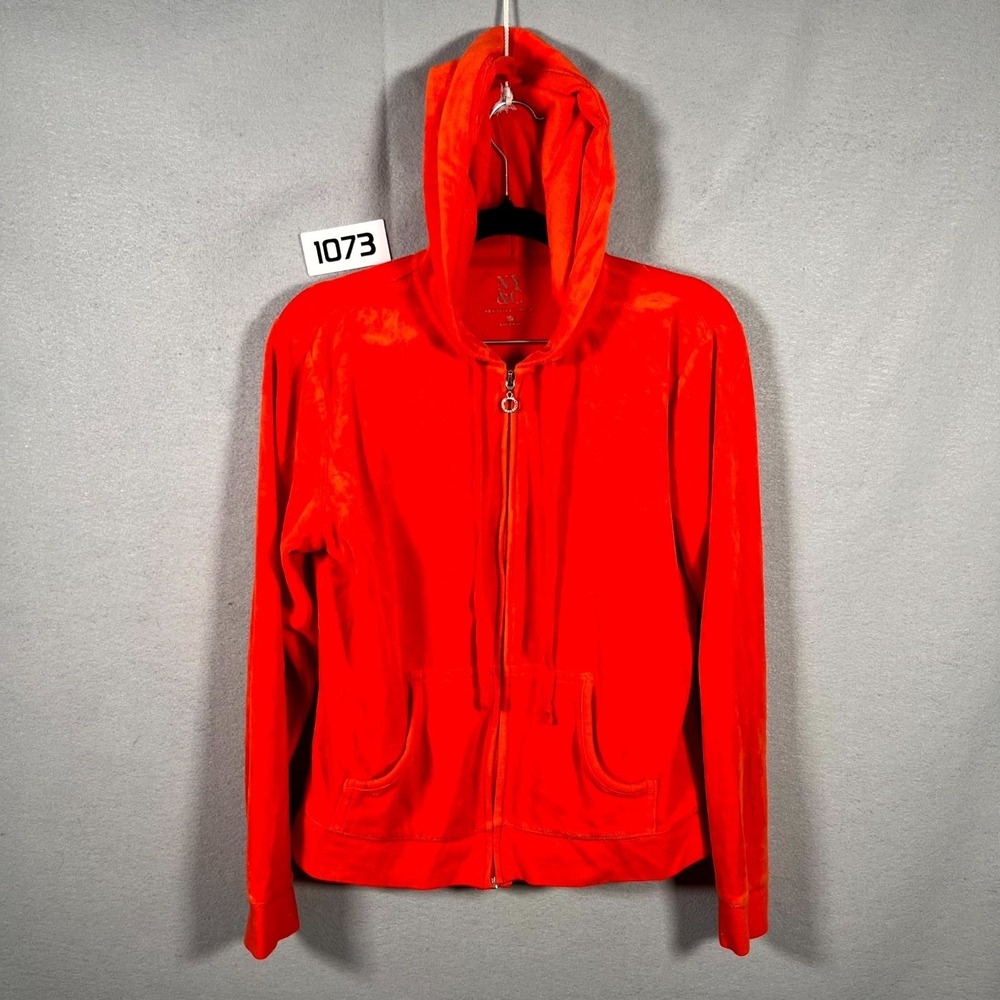 New York & Company Hoodie Womens Medium Orange Full Zip Fleece Lined Long Sleeve